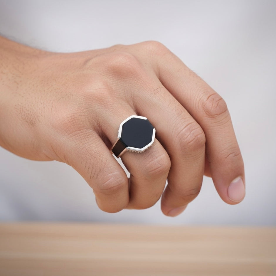 Octagonal Meander Enamel Ring