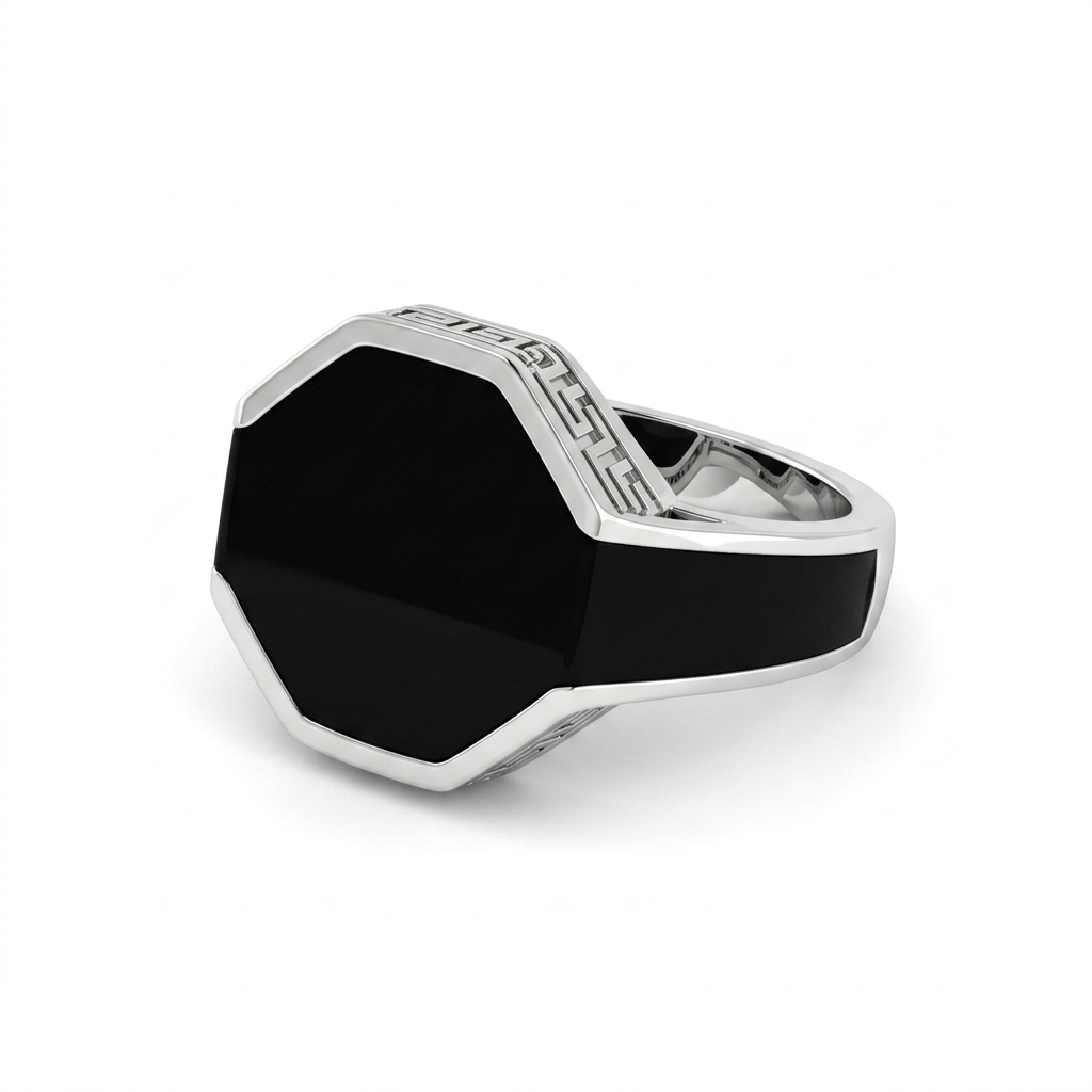 Octagonal Meander Enamel Ring