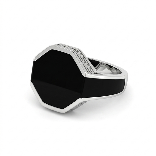 Octagonal Meander Enamel Ring