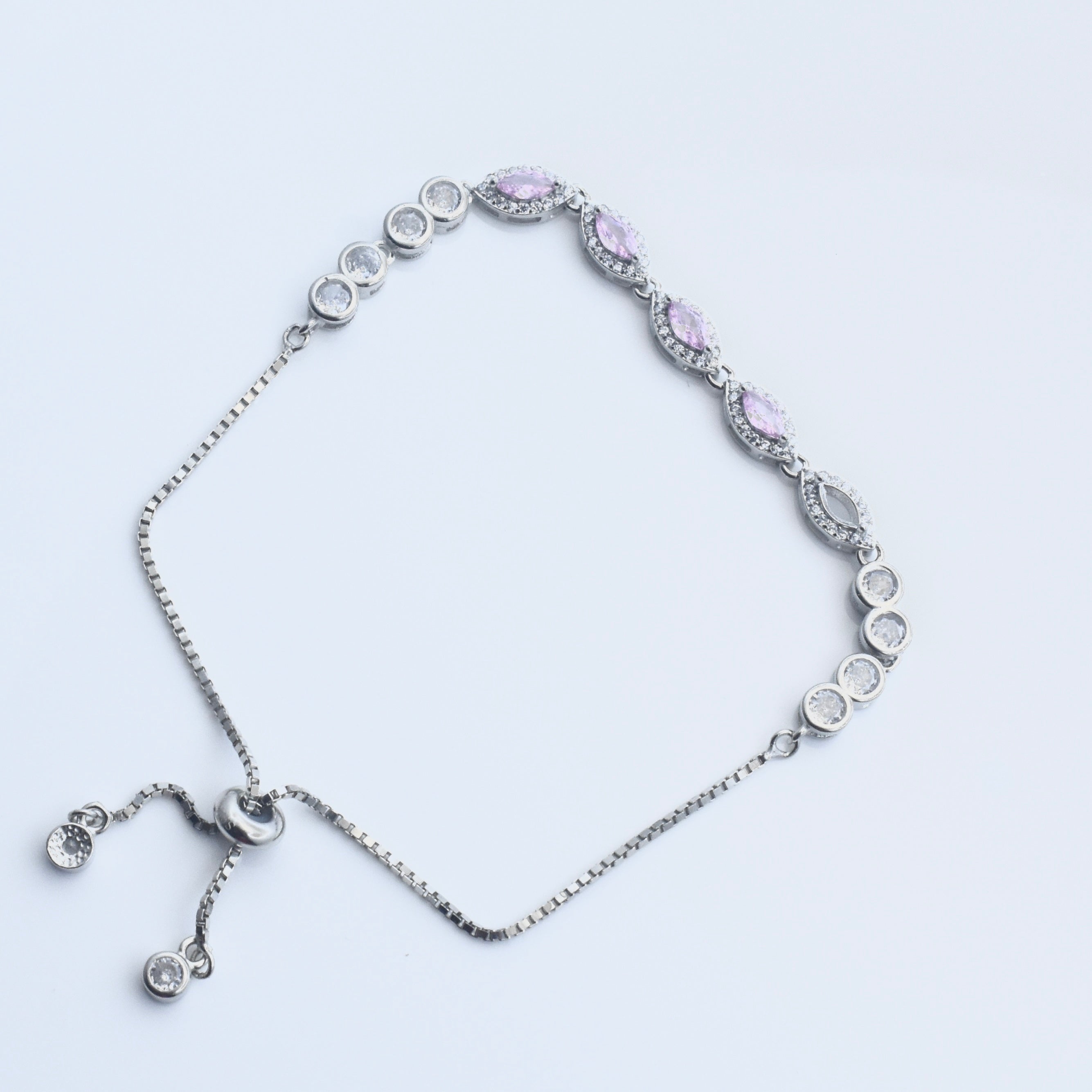 Pink Navette Shimmer Silver Bracelet