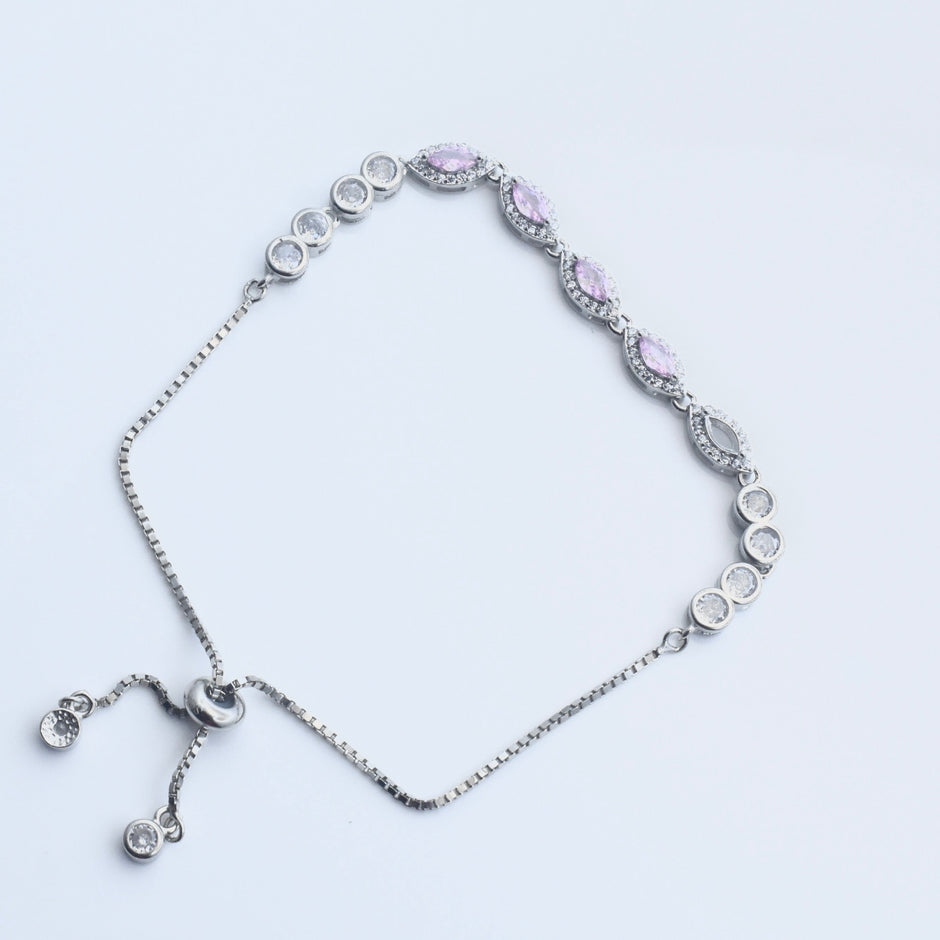 Pink Navette Shimmer Silver Bracelet