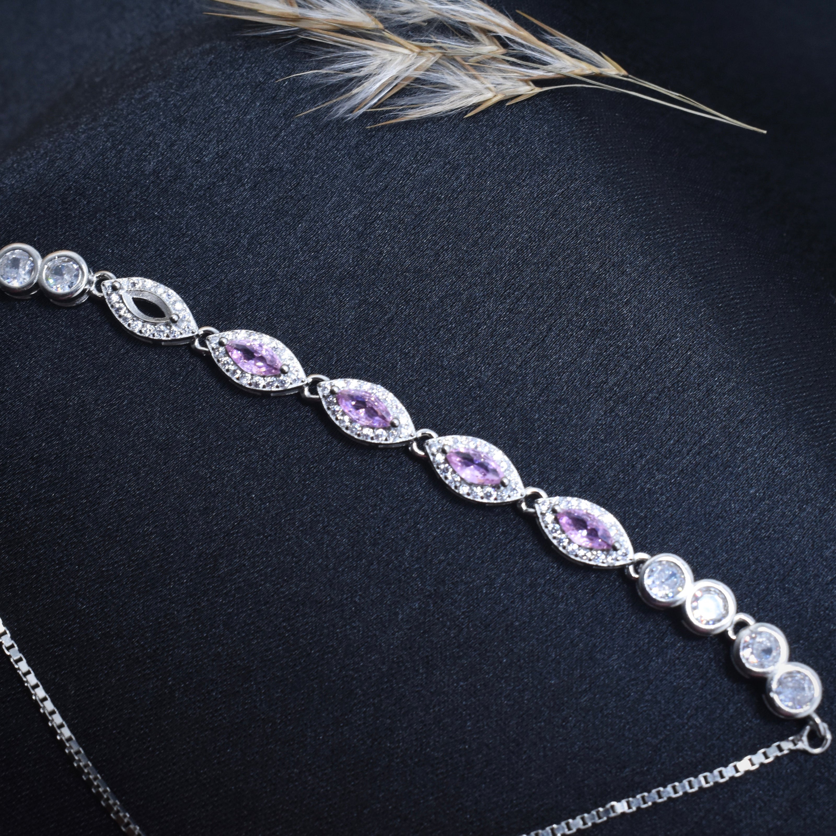 Pink Navette Shimmer Silver Bracelet
