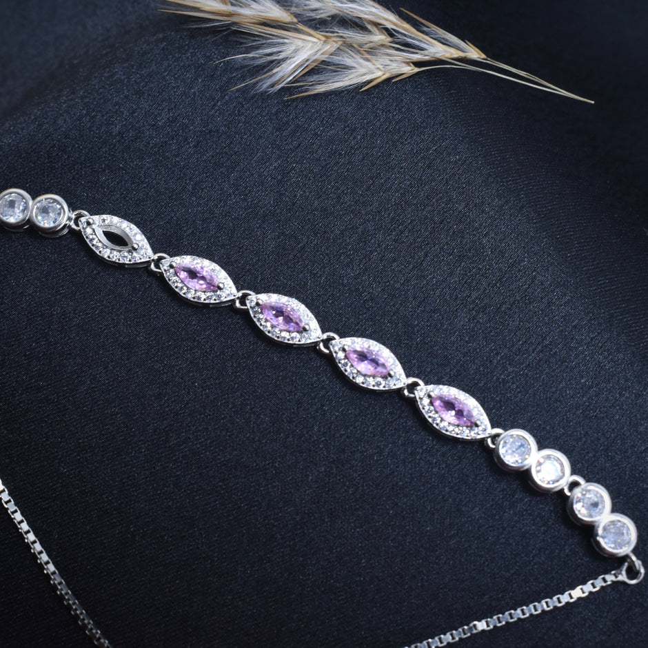Pink Navette Shimmer Silver Bracelet