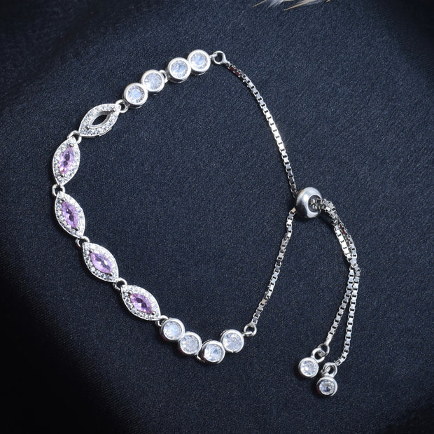 Pink Navette Shimmer Silver Bracelet