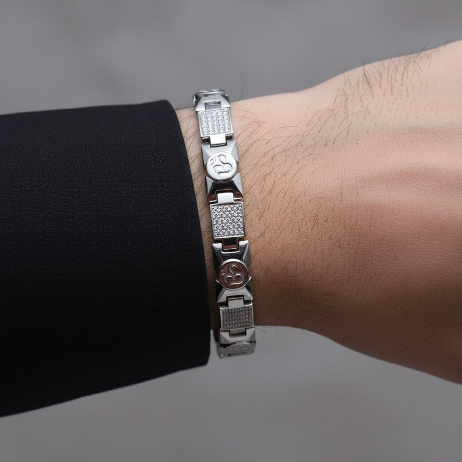 Om Motif Silver Bracelet