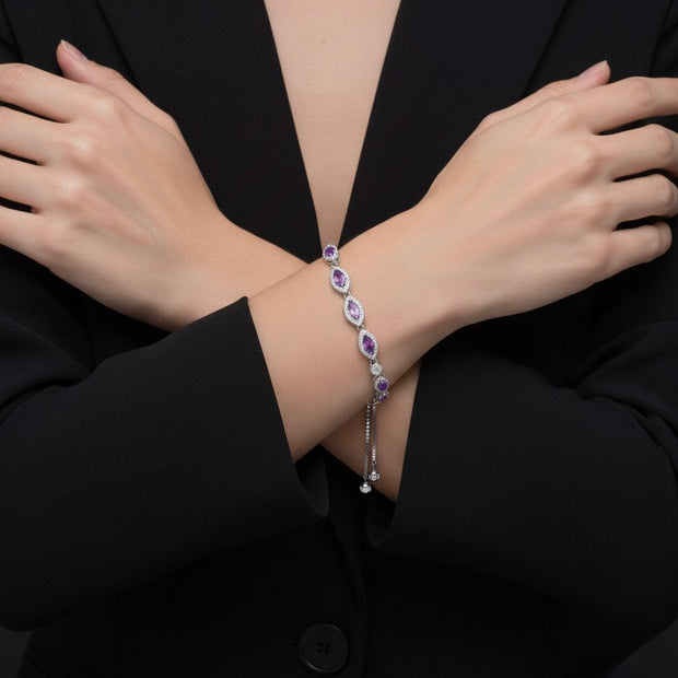 Pink Navette Shimmer Silver Bracelet