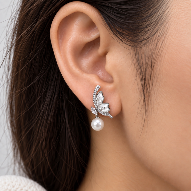 Leaf Pearl Drop Earrings