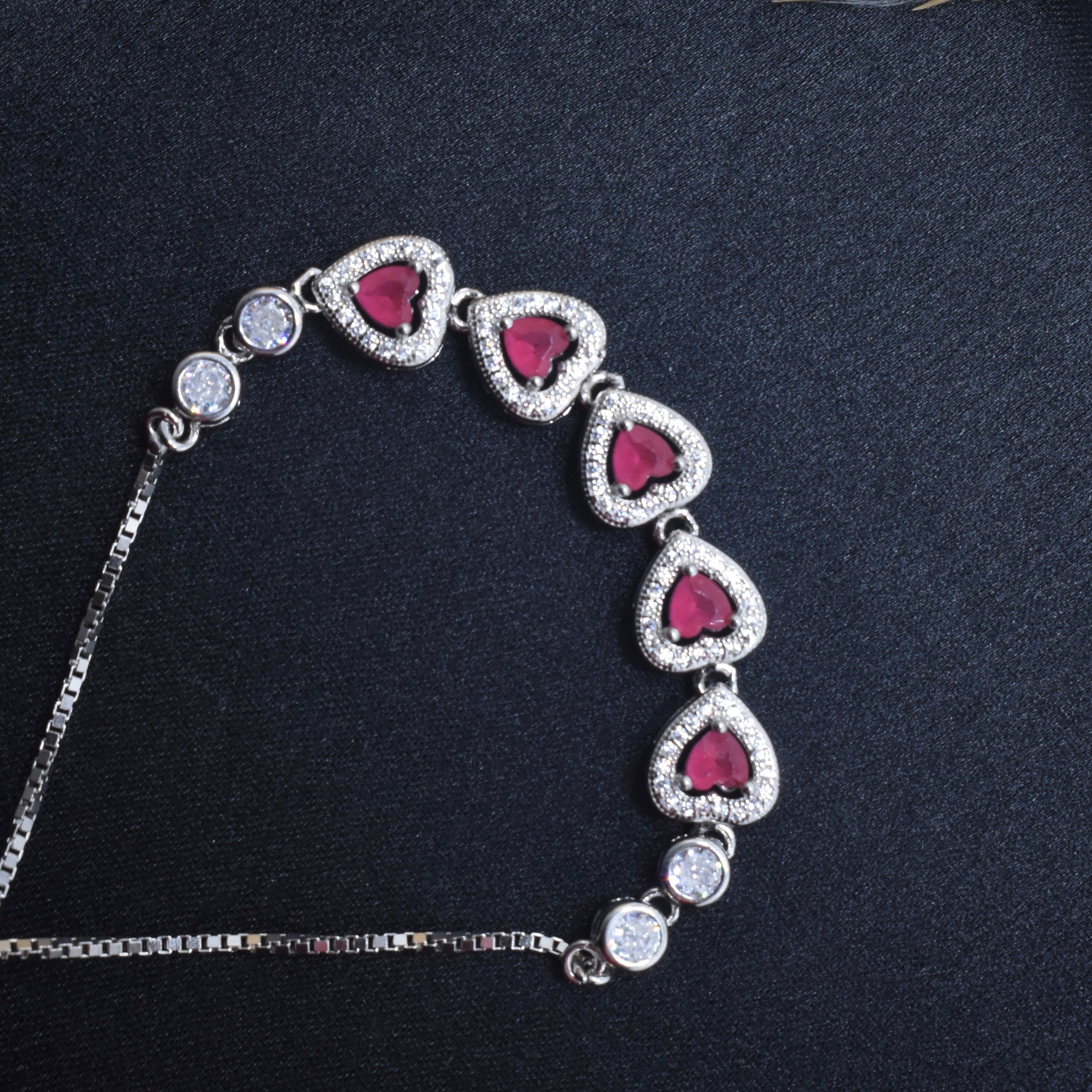 Red Enamel Hearts Silver Bracelet