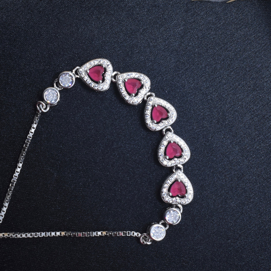 Red Enamel Hearts Silver Bracelet