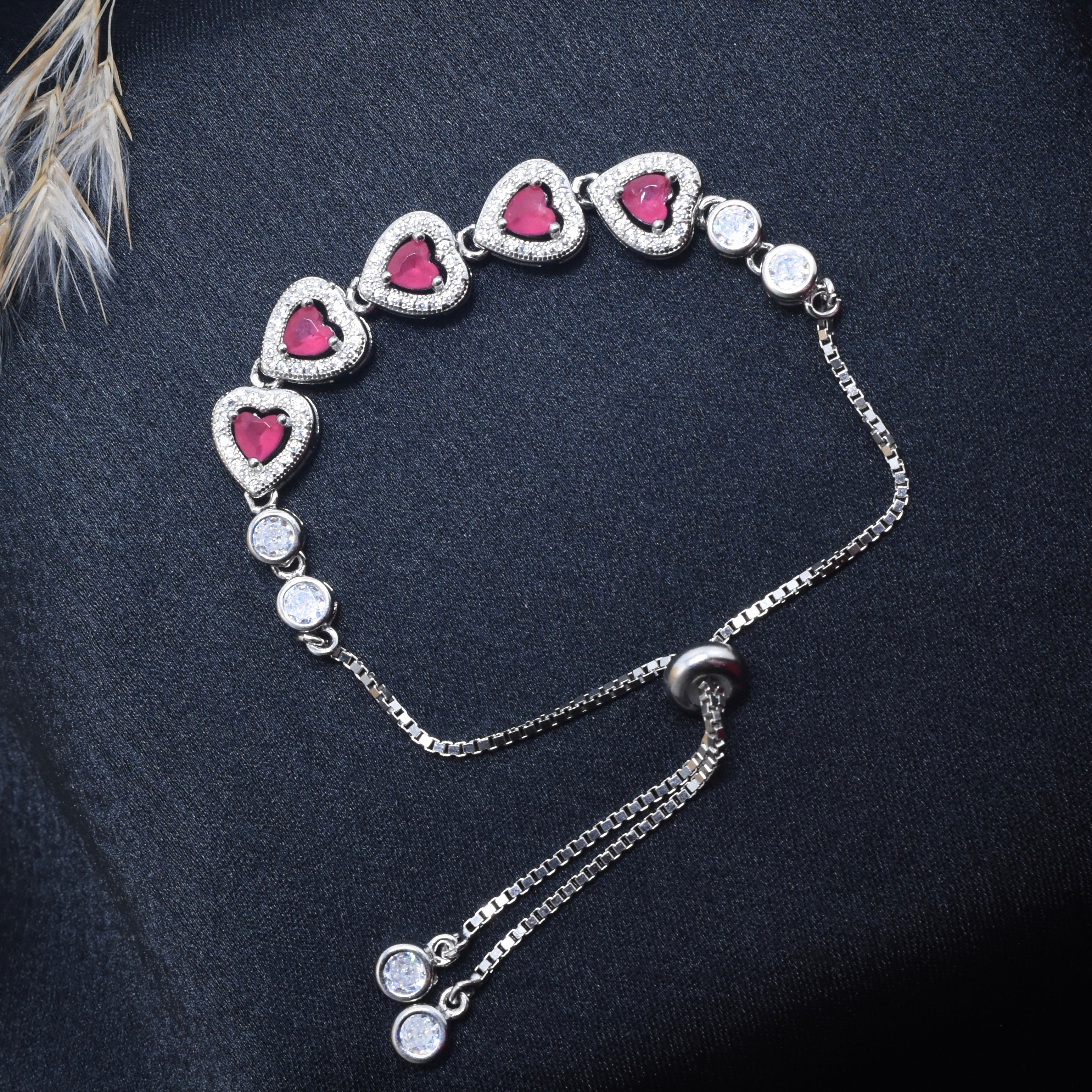 Red Enamel Hearts Silver Bracelet