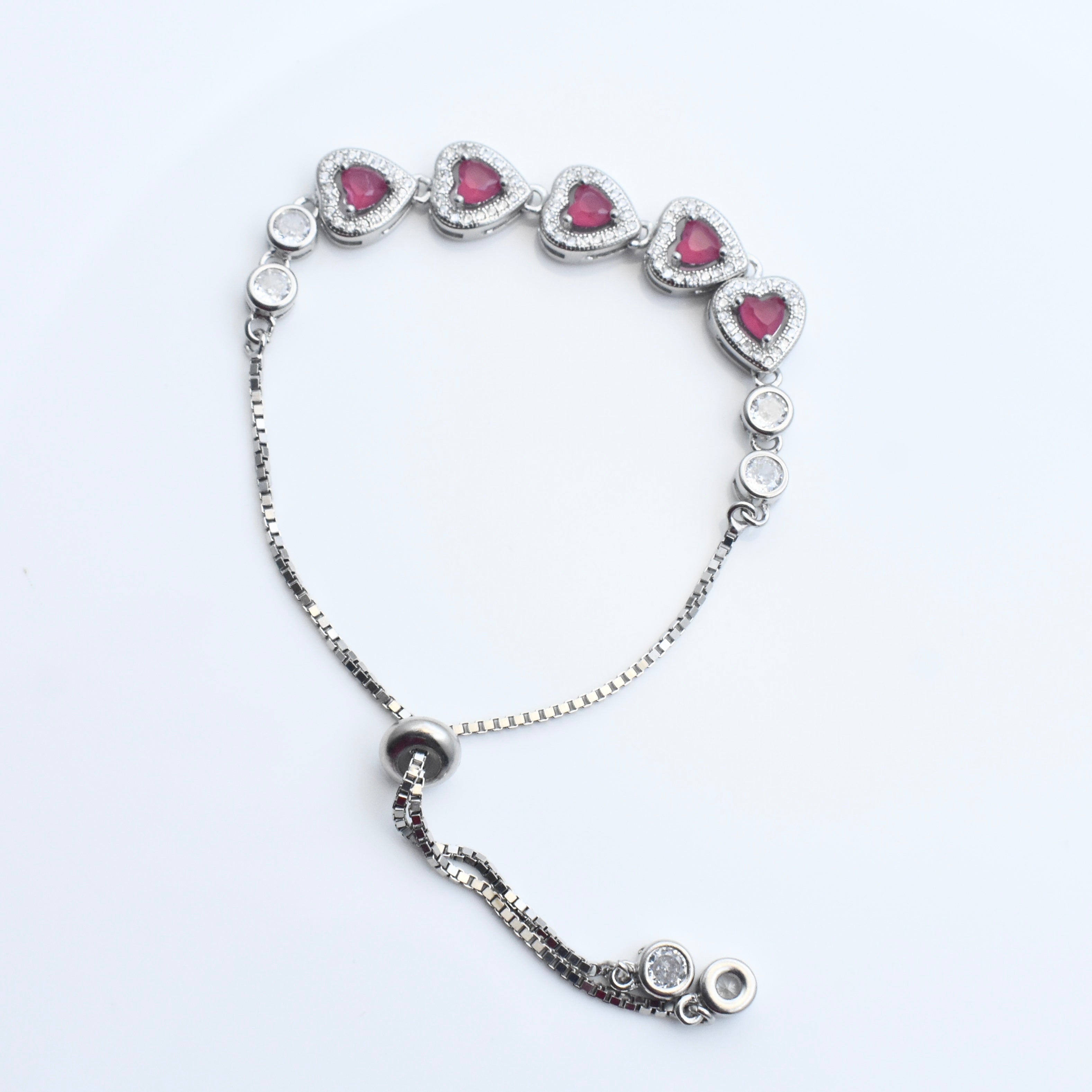 Red Enamel Hearts Silver Bracelet