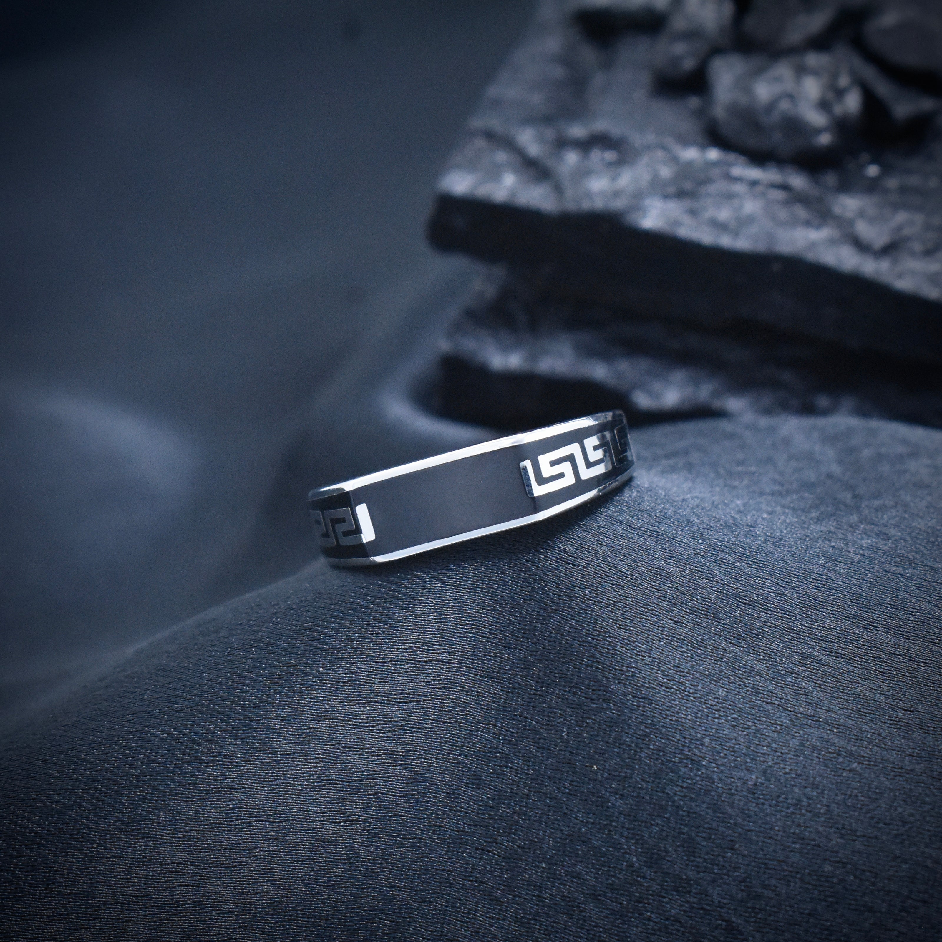 Rectangular Meander Enamel Ring