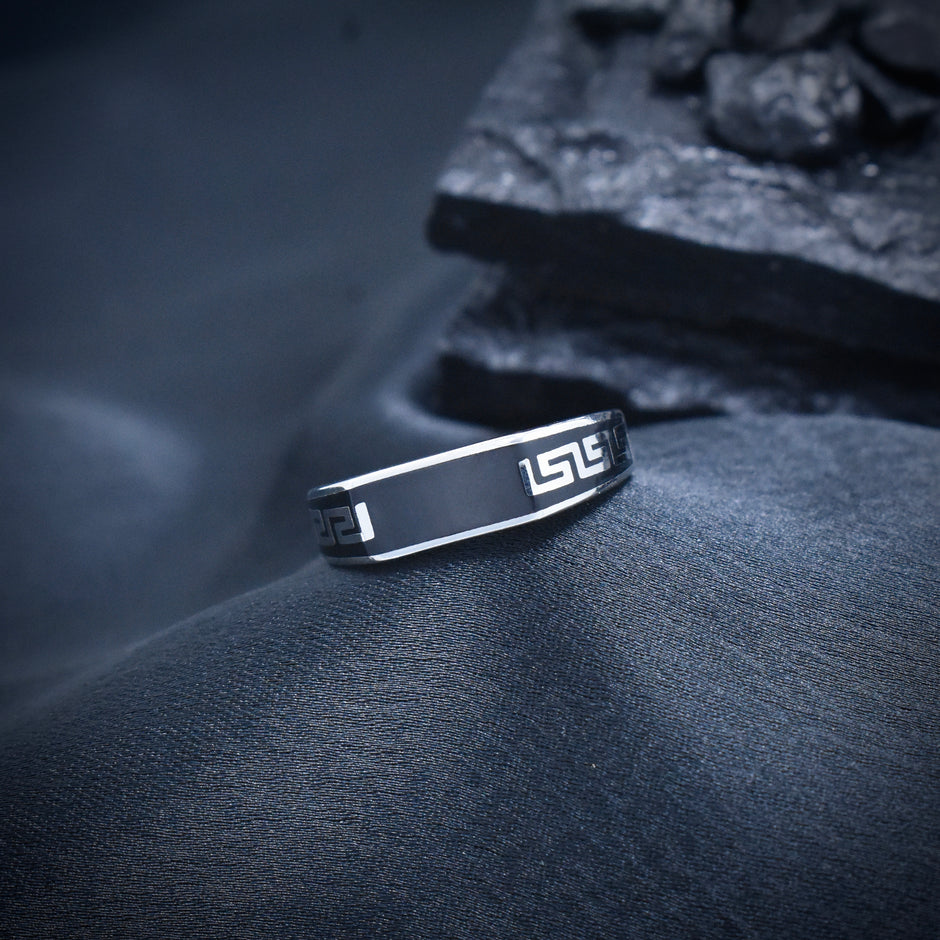 Rectangular Meander Enamel Ring