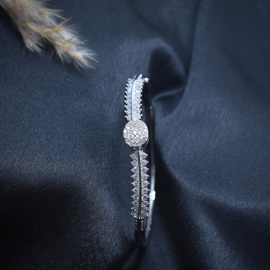 Elegant Pavé Disc Cuff Style Silver Bracelet