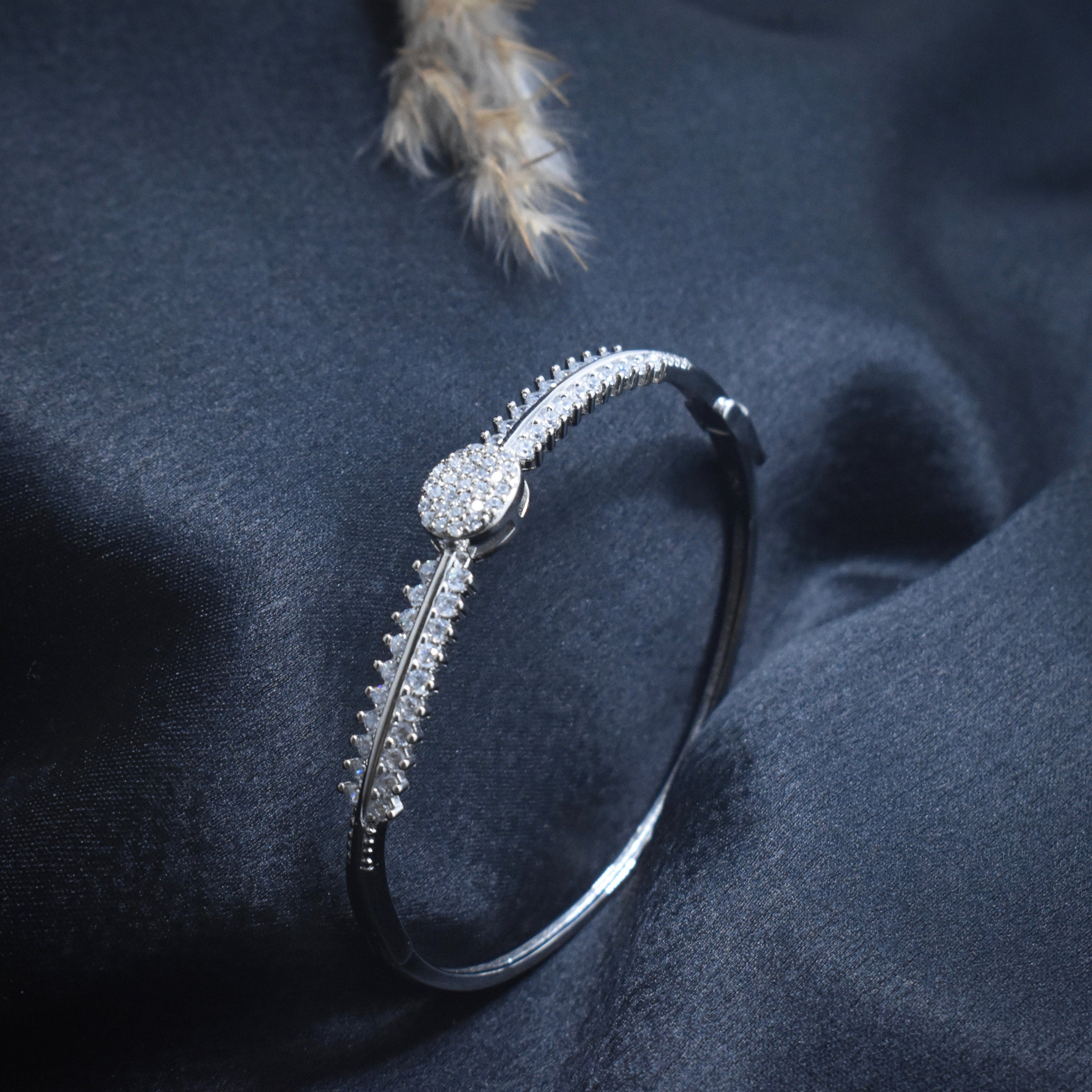 Elegant Pavé Disc Cuff Style Silver Bracelet