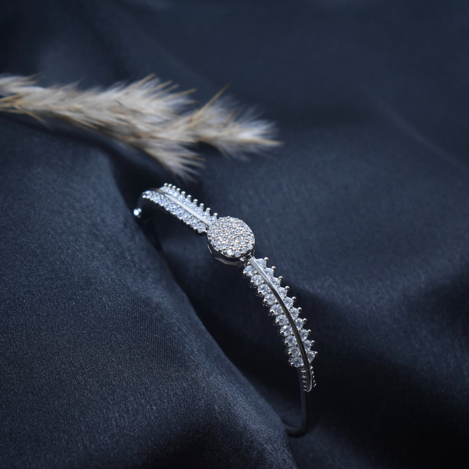 Elegant Pavé Disc Cuff Style Silver Bracelet