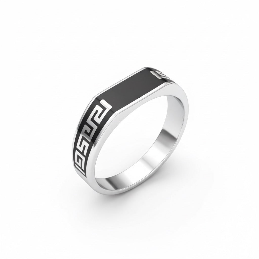 Rectangular Meander Enamel Ring