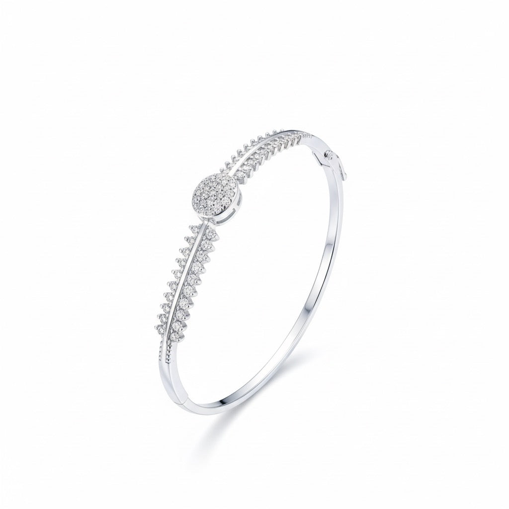 Elegant Pavé Disc Cuff Style Silver Bracelet
