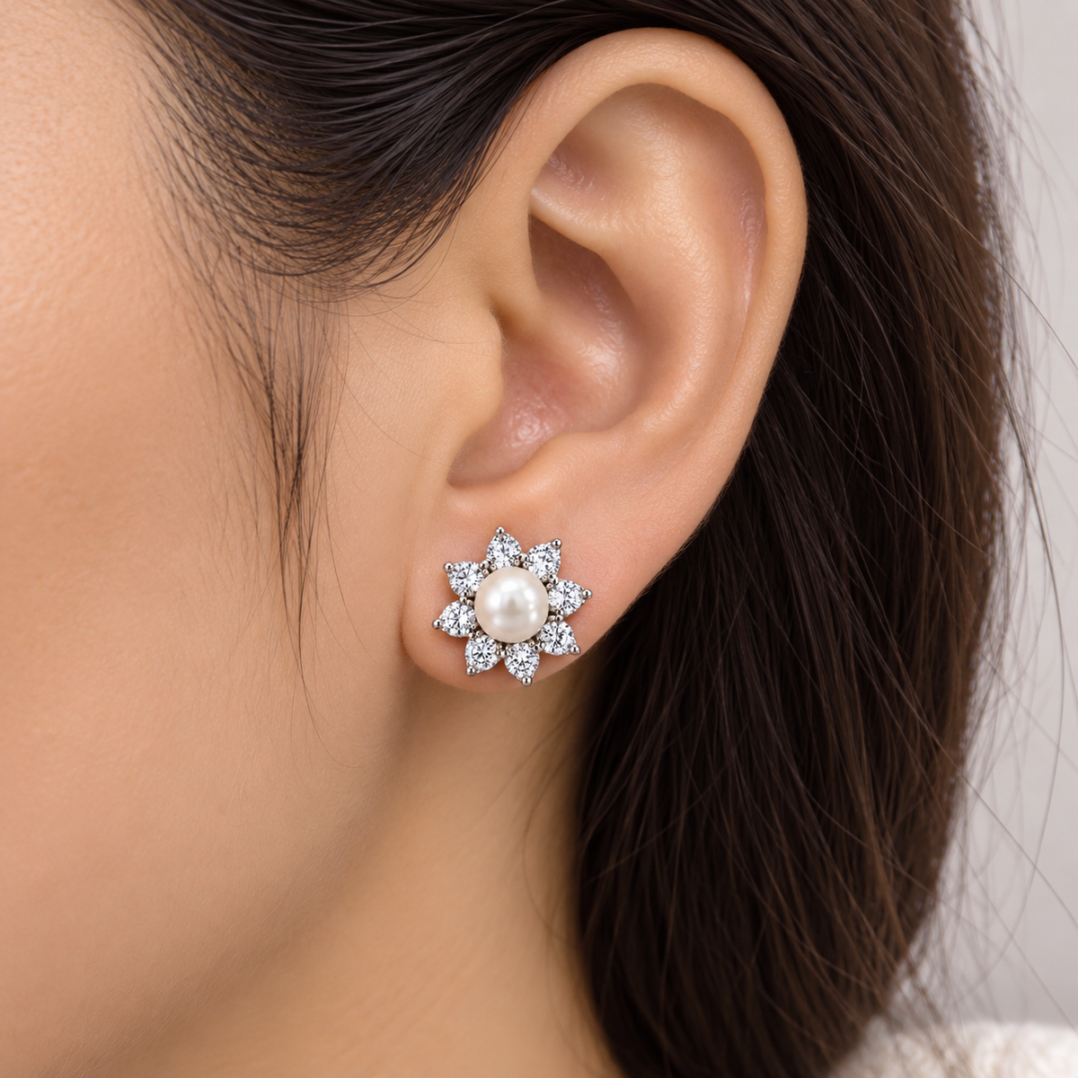 Pearl Flower Stud Earrings