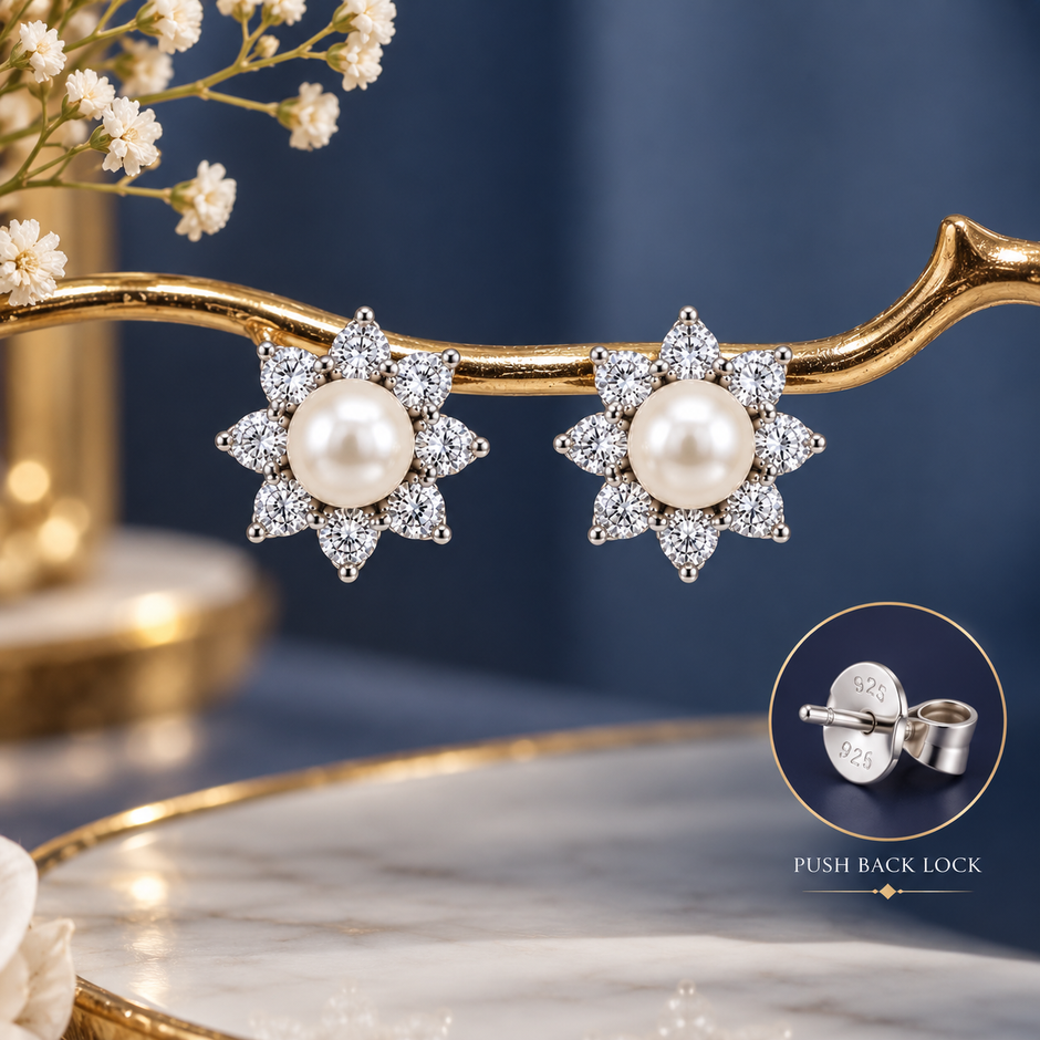 Pearl Flower Stud Earrings