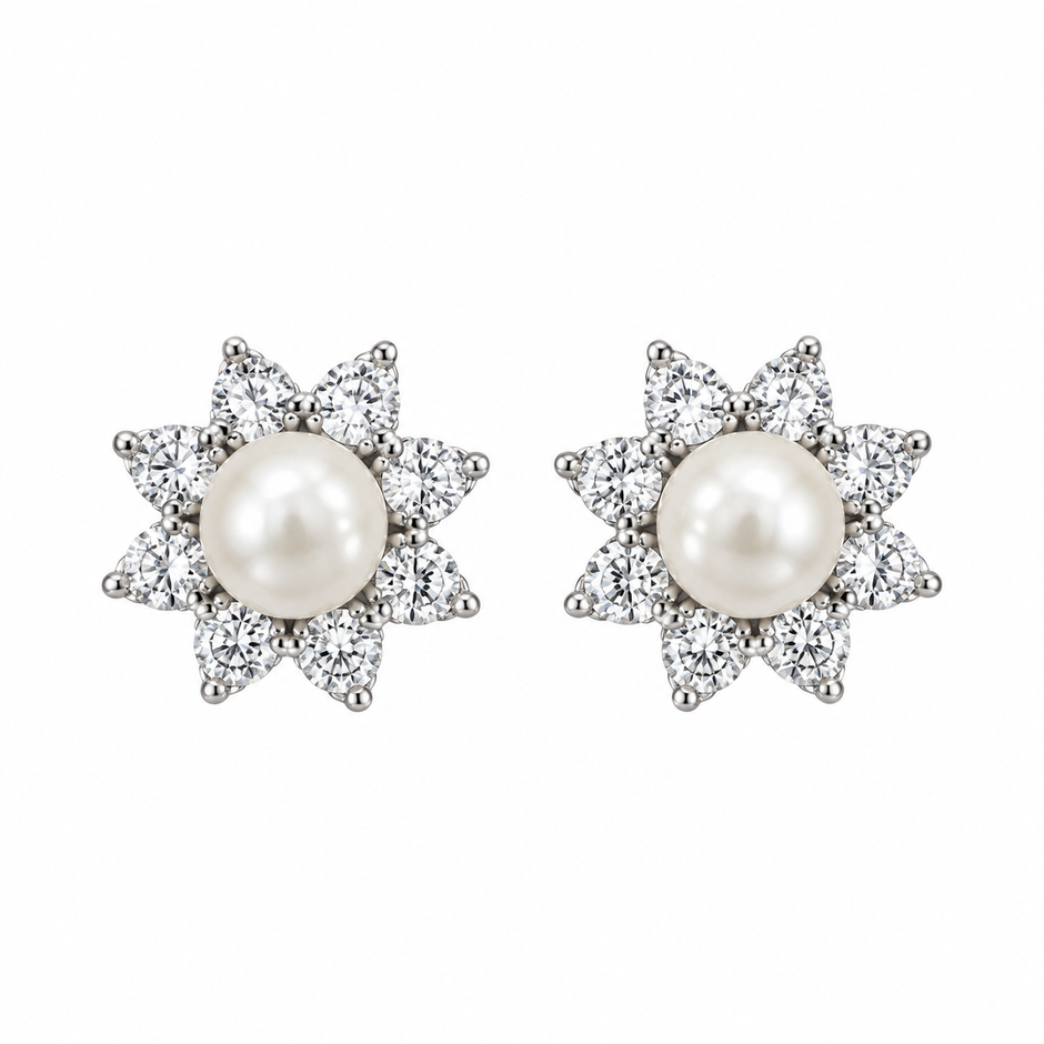 Pearl Flower Stud Earrings