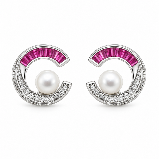 Pink Crescent Pearl Earrings
