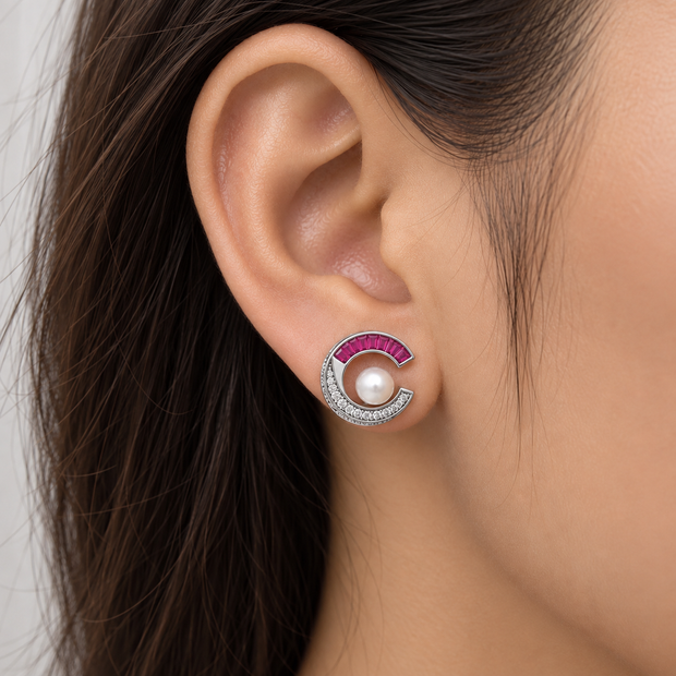 Pink Crescent Pearl Earrings