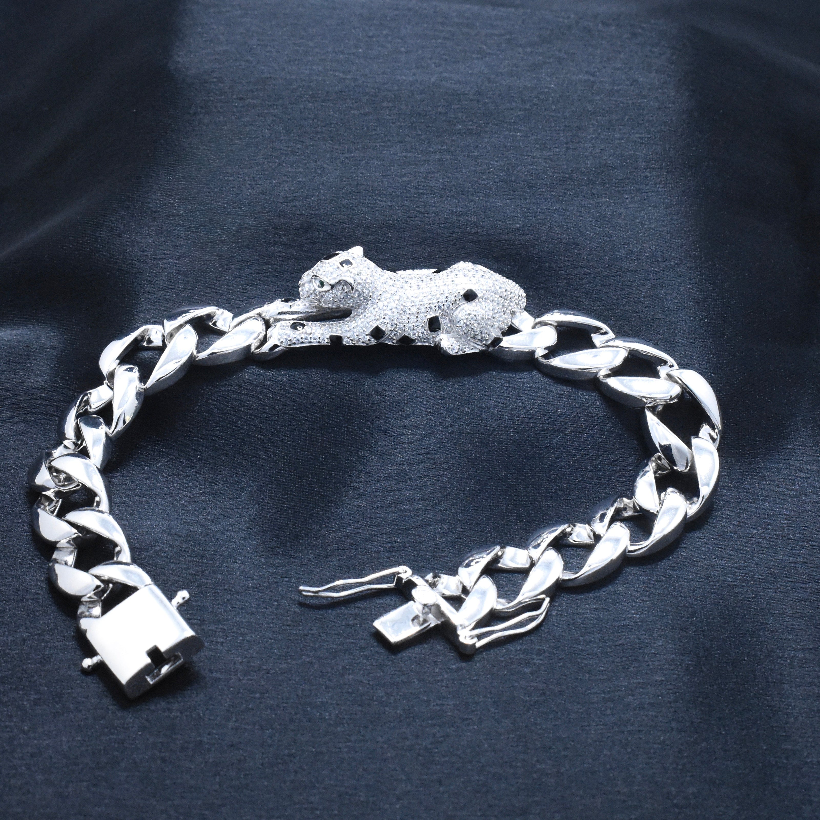 Tiger Motif Silver Bracelet