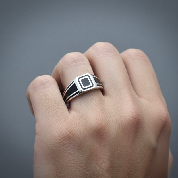 Silver Square Grid 925 Sterling Silver Ring