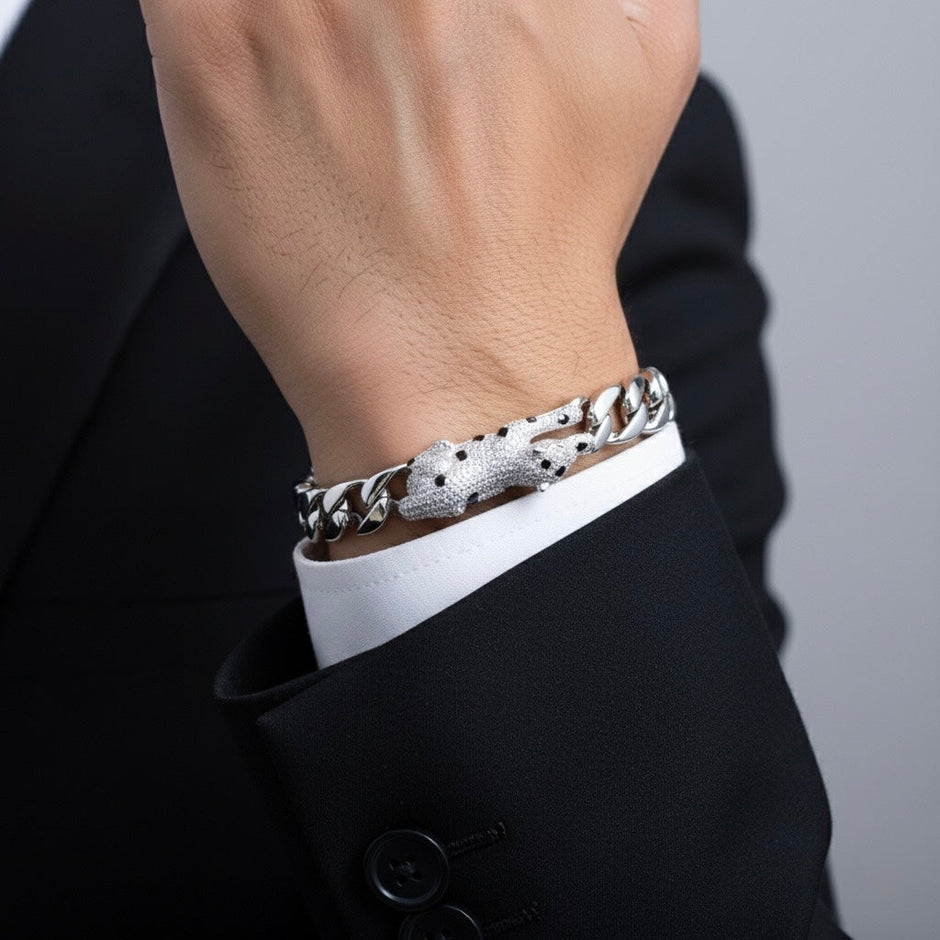 Tiger Motif Silver Bracelet