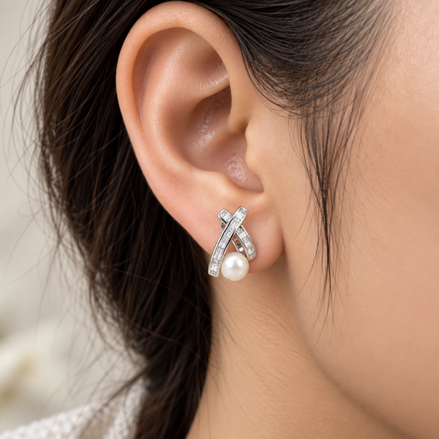 Cross Pearl Drop Earrings