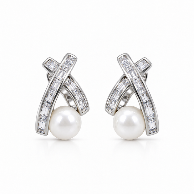 Cross Pearl Drop Earrings