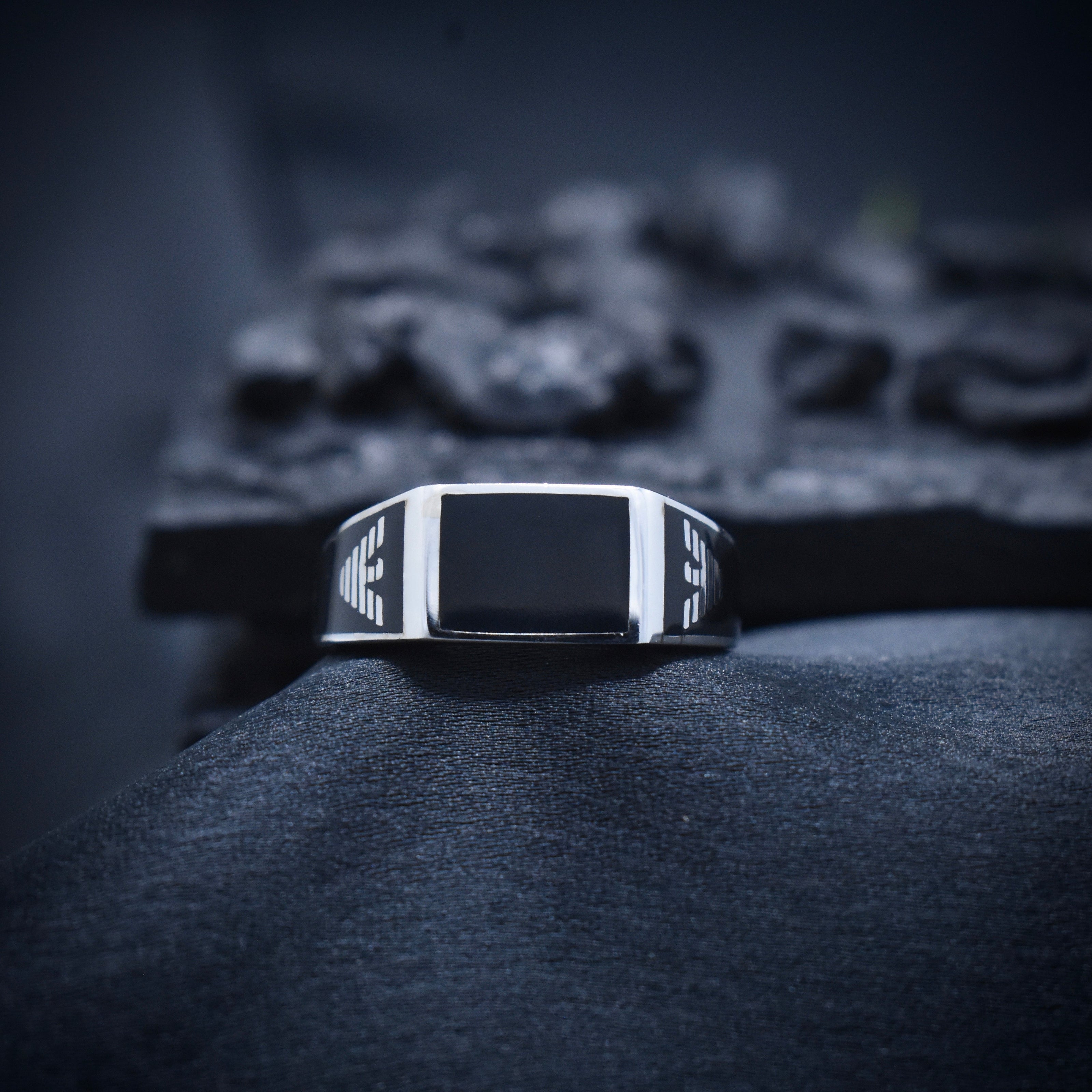 Silver Bold Black Cube Ring