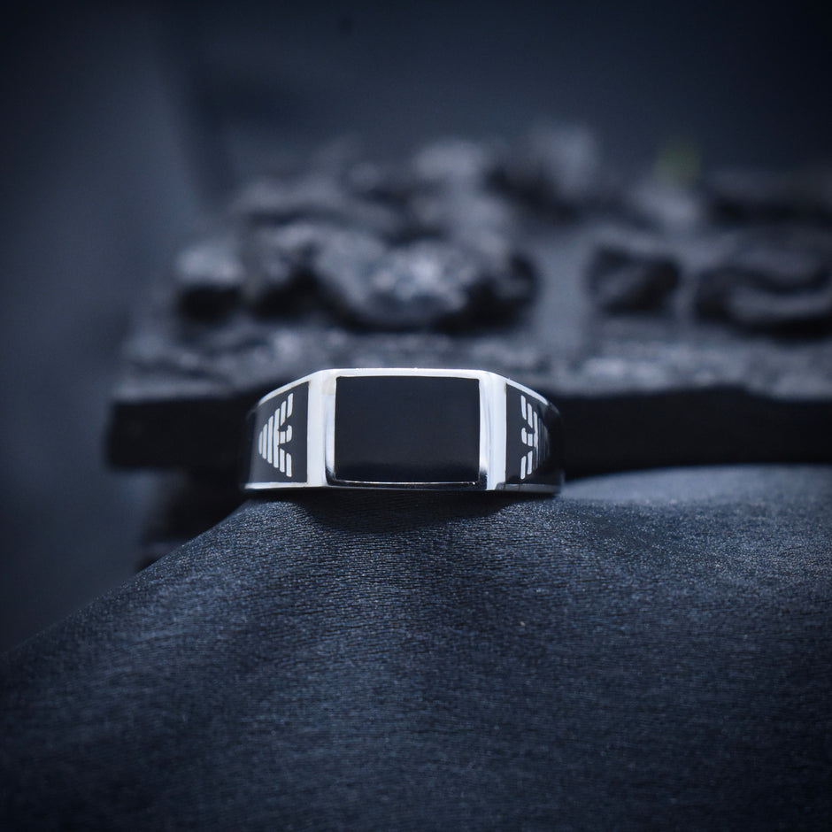 Silver Bold Black Cube Ring