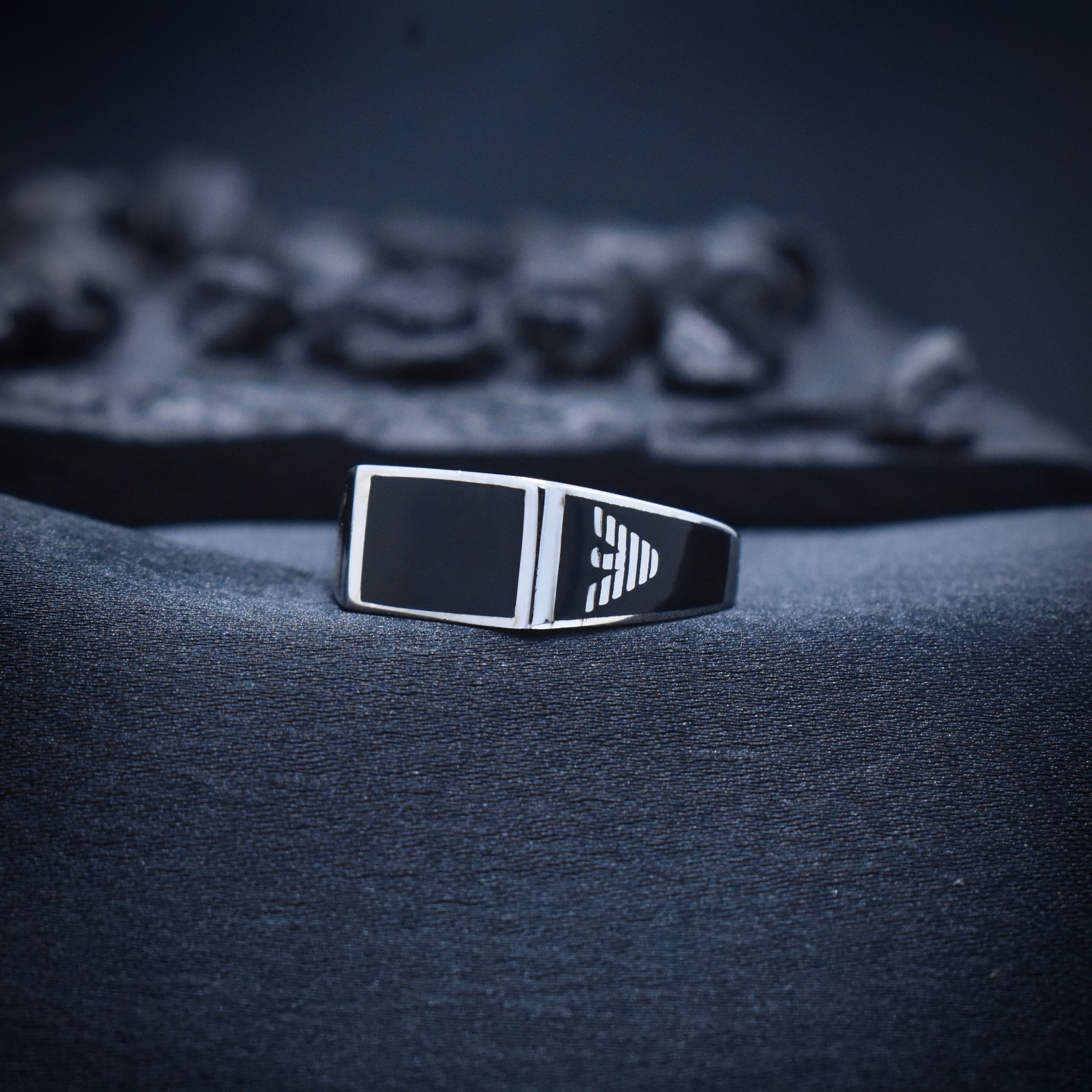 Silver Bold Black Cube Ring