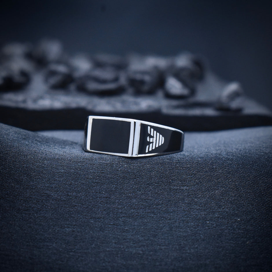 Silver Bold Black Cube Ring