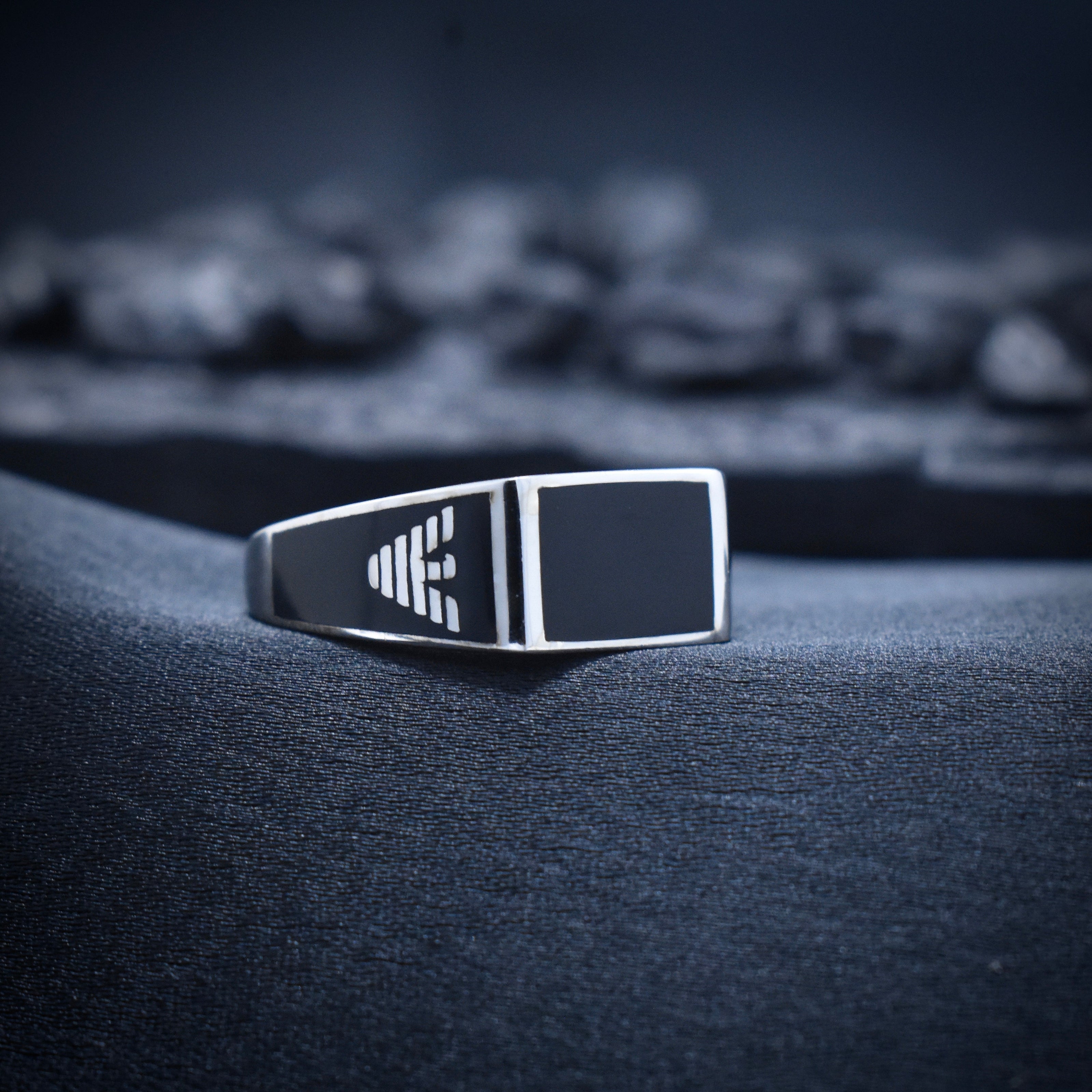 Silver Bold Black Cube Ring