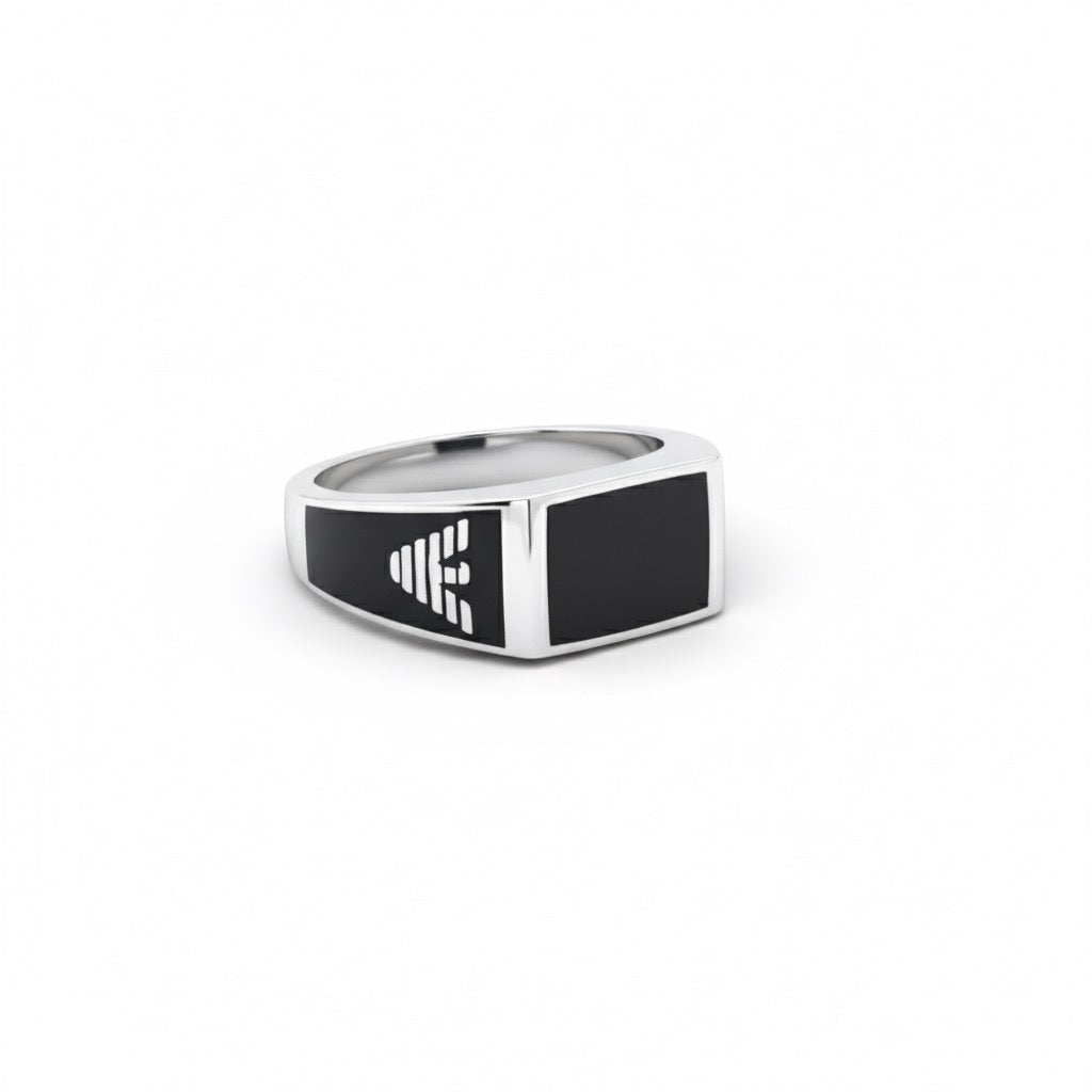 Silver Bold Black Cube Ring