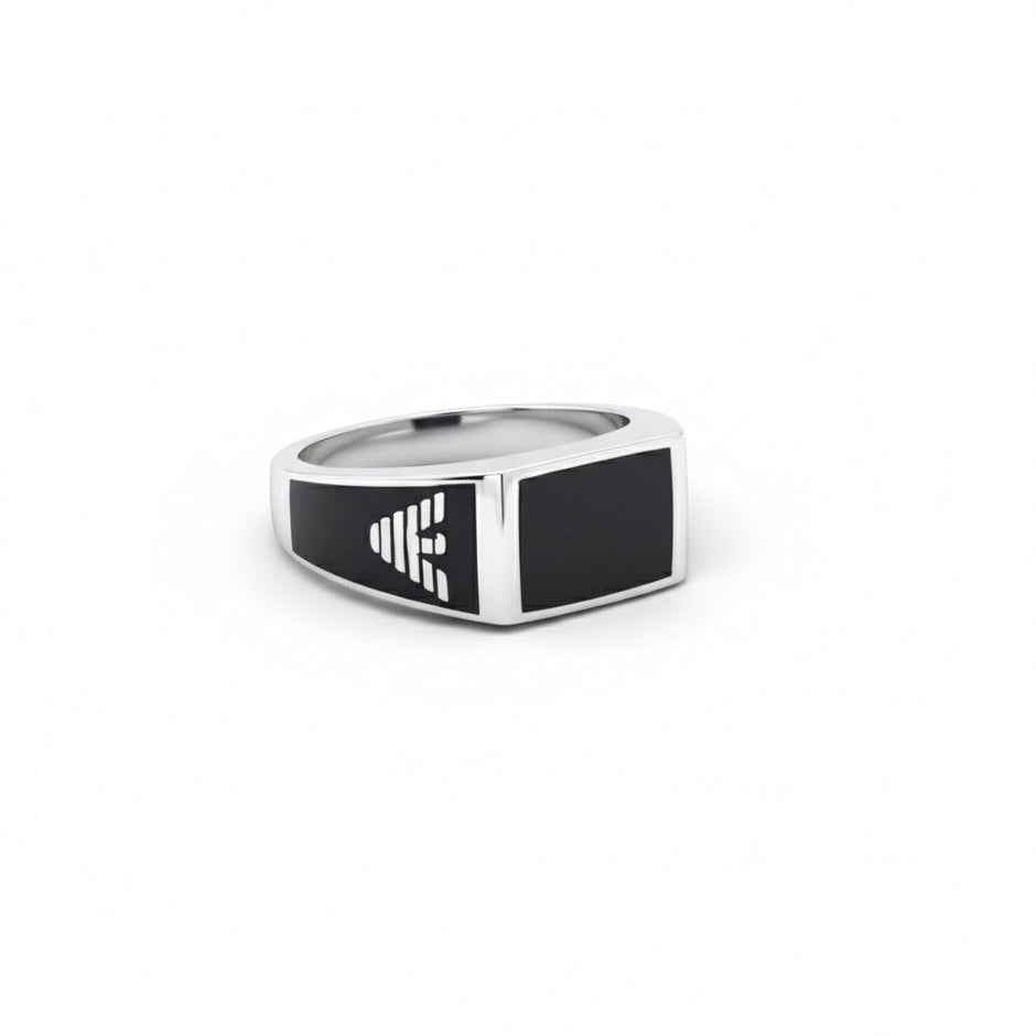 Silver Bold Black Cube Ring
