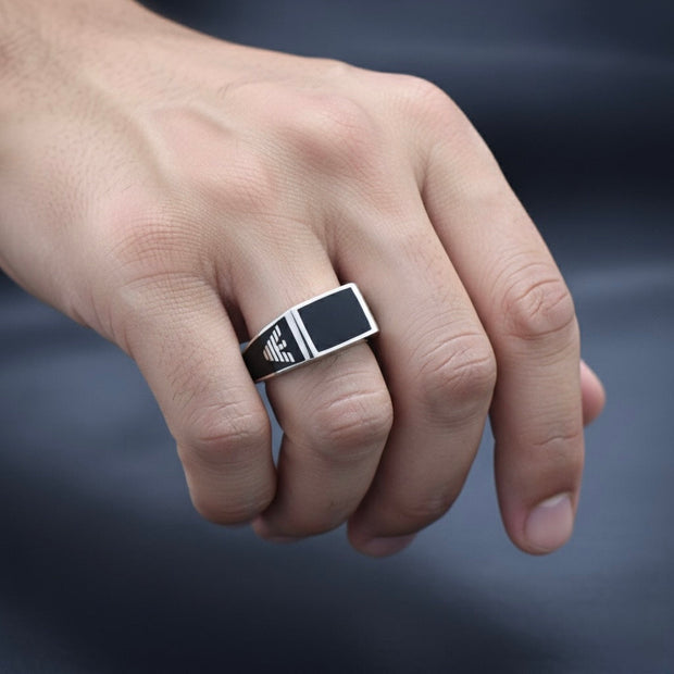 Silver Bold Black Cube Ring
