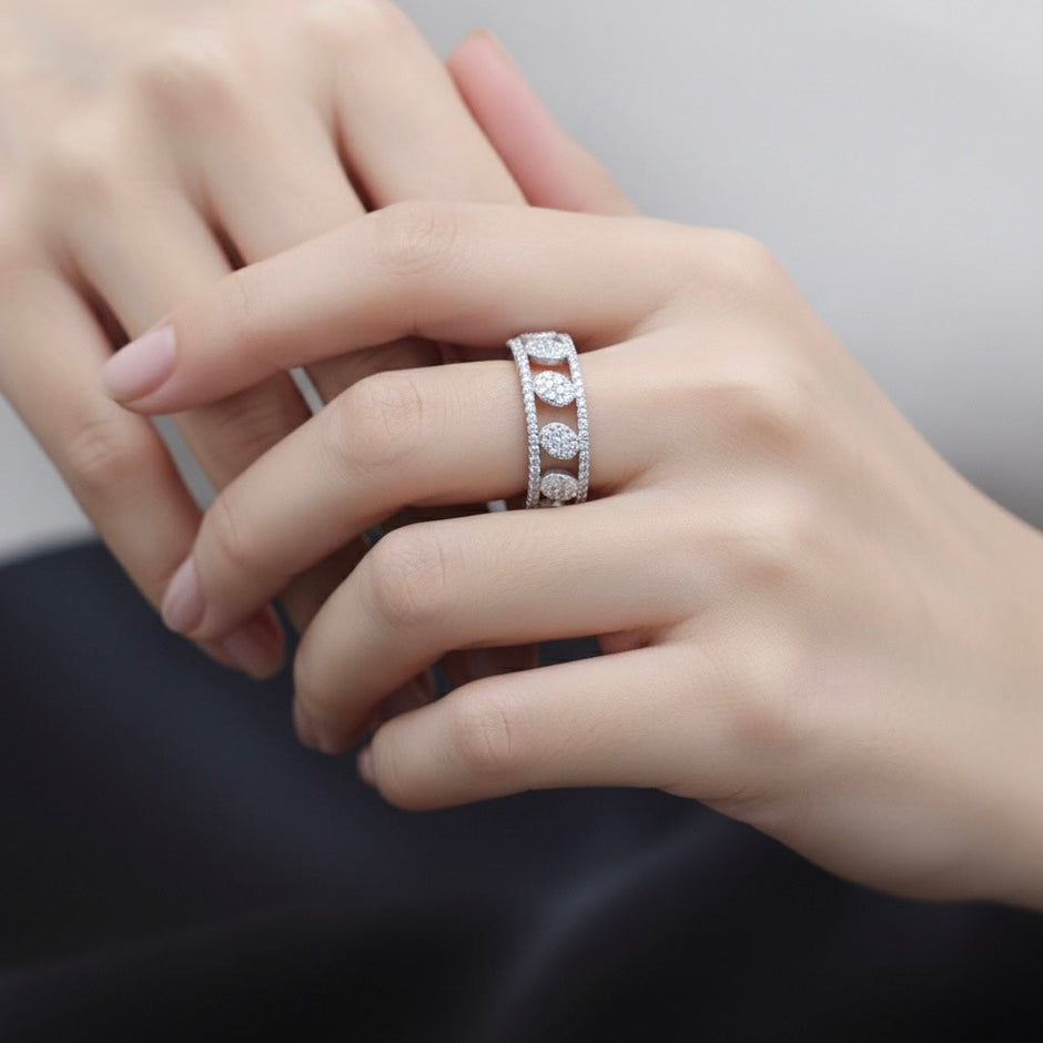 Silver Dual Texture Row Ring