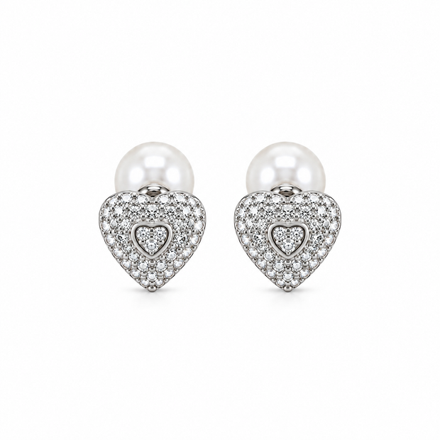 Heart Pearl Stud Earrings