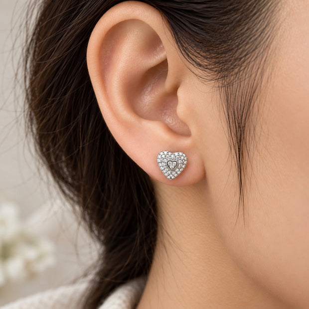 Heart Pearl Stud Earrings