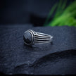 Black Onyx Round Stripe Silver Ring