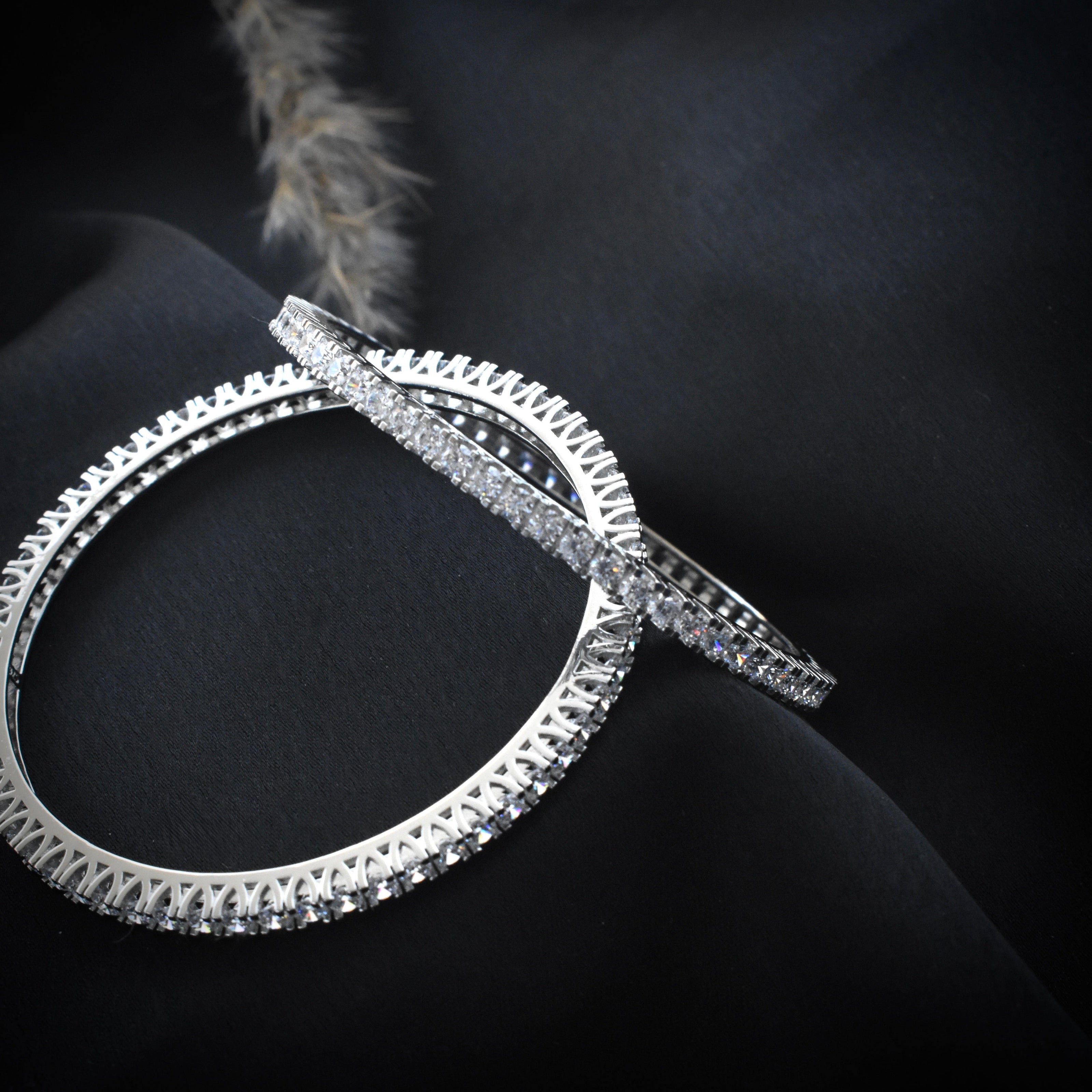 Channel Sparkle Silver Bangle Set