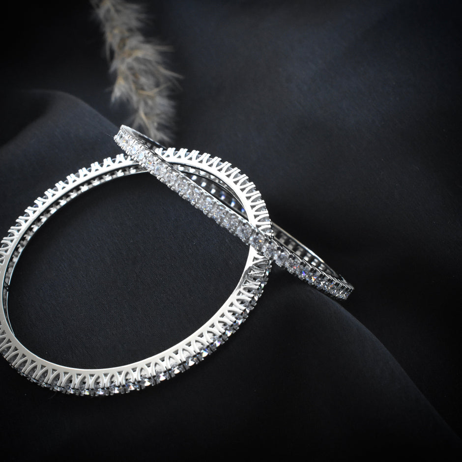 Channel Sparkle Silver Bangle Set