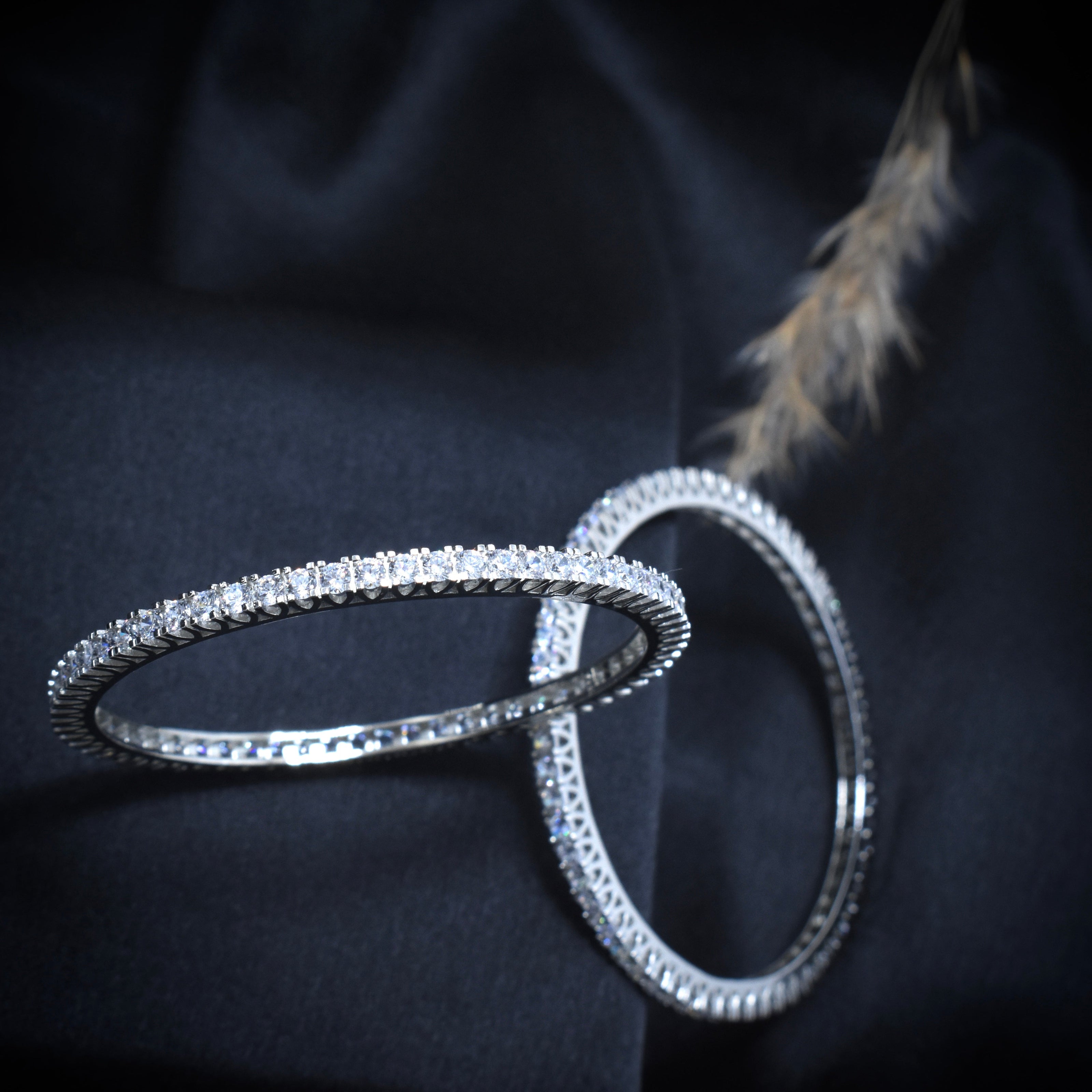 Channel Sparkle Silver Bangle Set