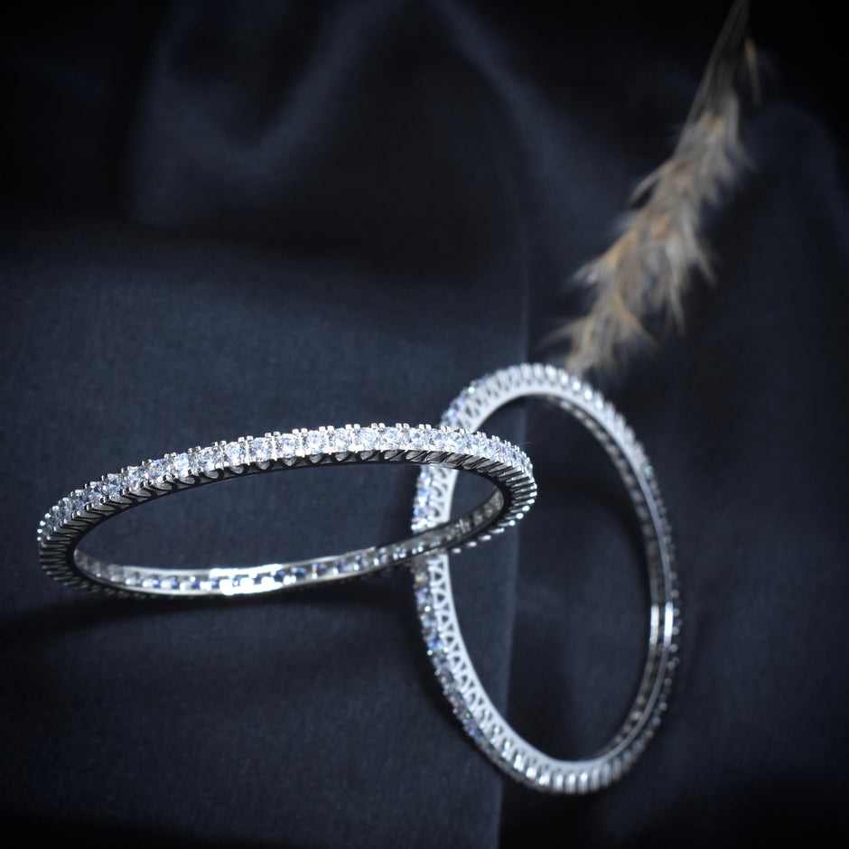 Channel Sparkle Silver Bangle Set