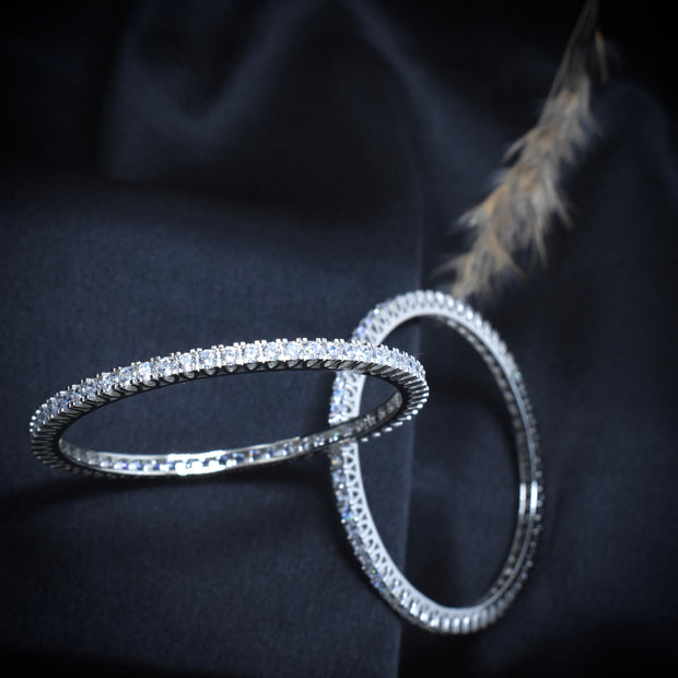 Channel Sparkle Silver Bangle Set