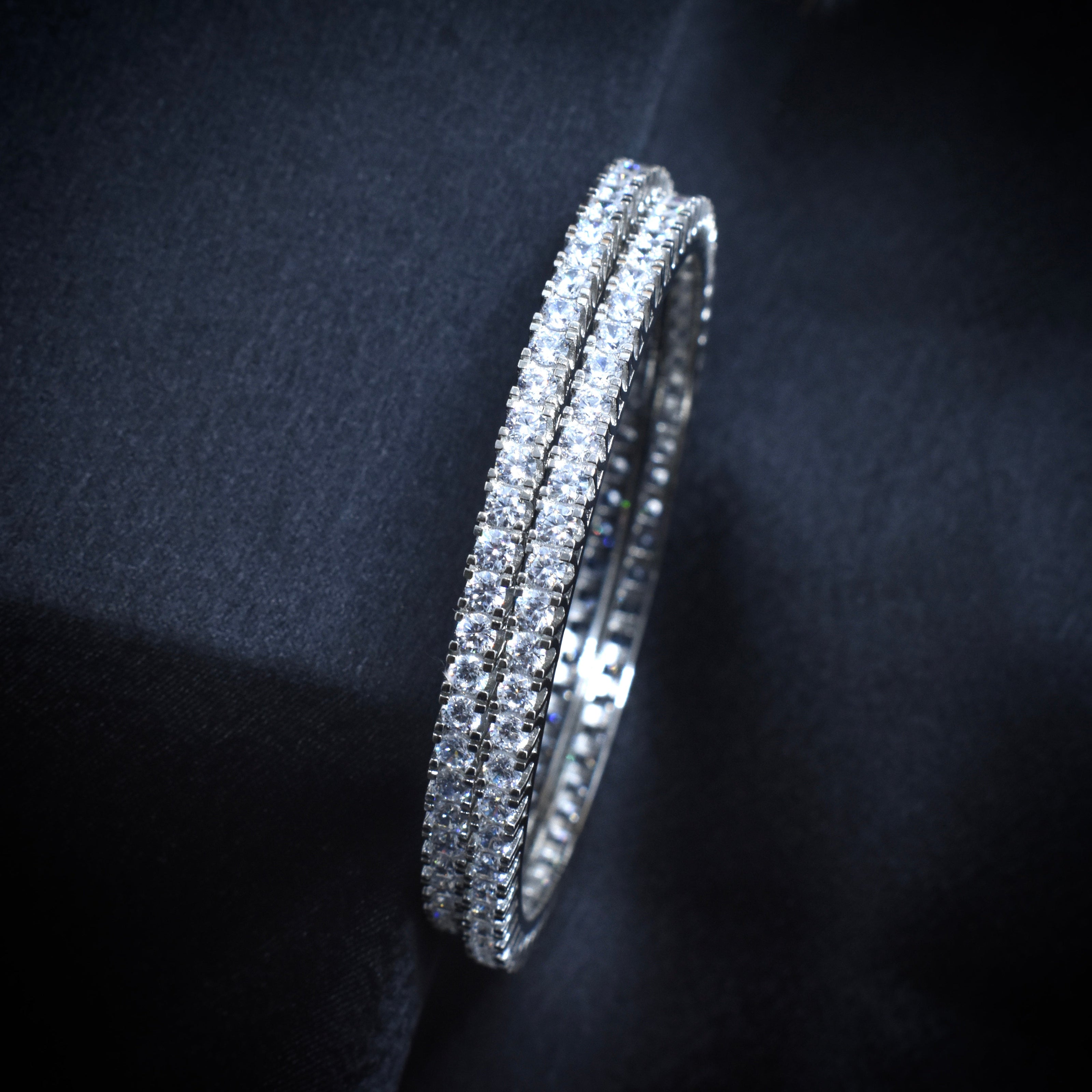 Channel Sparkle Silver Bangle Set